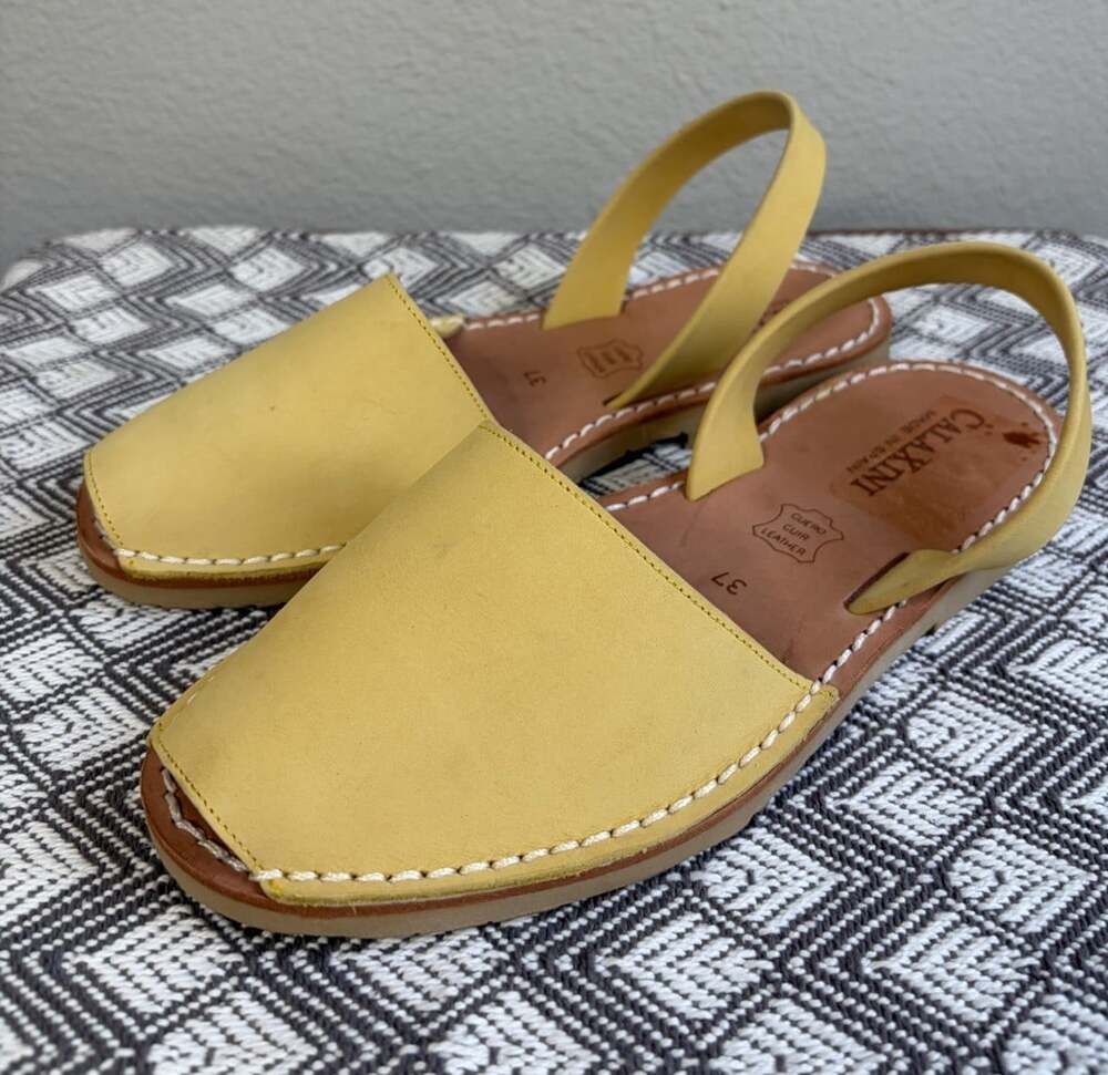 Calaxini Wedge Sandal YELLOW VIBRANT FIESTA Slingback Peep Toe Size 37/US6.5-7